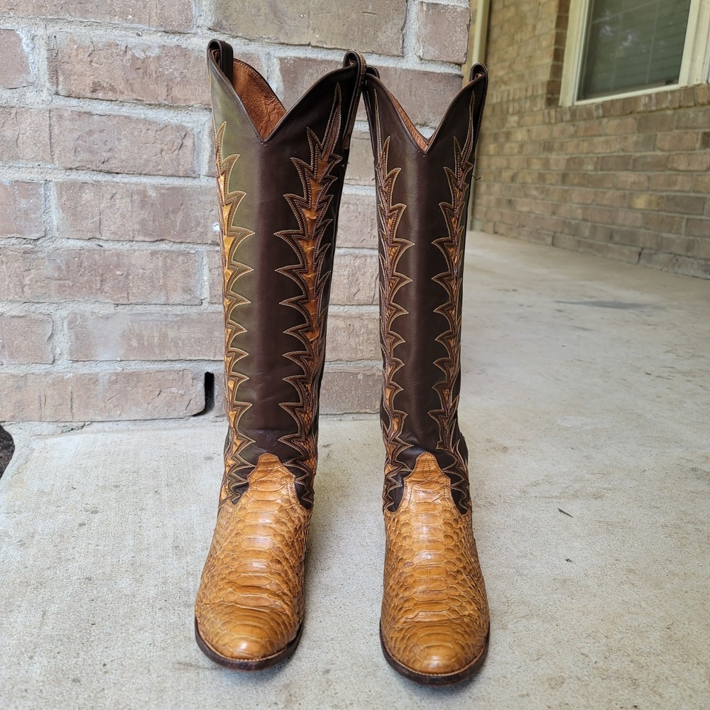 VTG Dan Post Leather & Python Snakeskin Western Boots Women's 6.5C Made in Spain